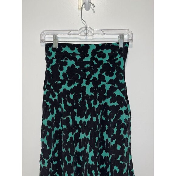 A.L.C. Silk Green & Black Abstract Print Asymmetrical Hem Midi Skirt Women's Siz - Picture 4 of 11